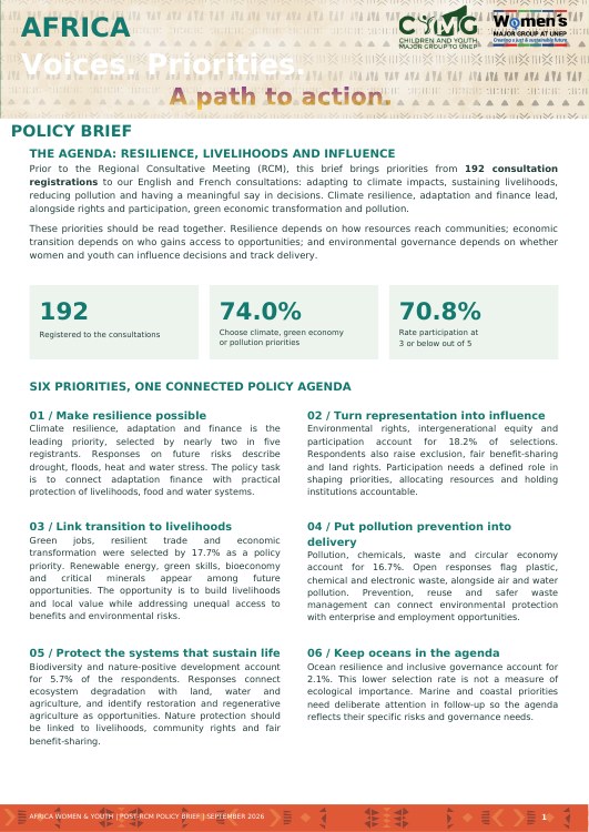 Cover of Africa Women & Youth Post-RCM Policy Brief
